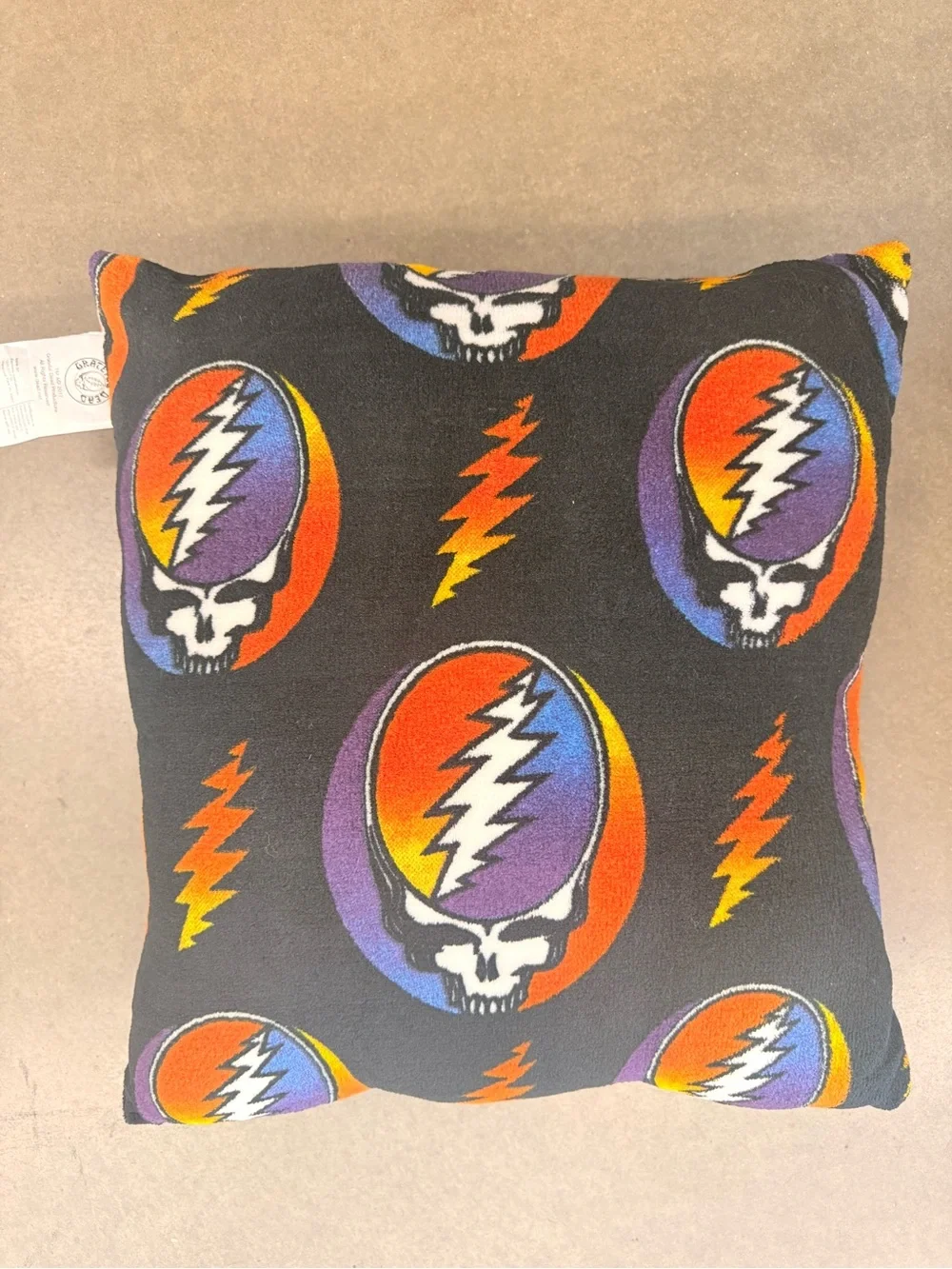 Black Multicolor Grateful Dead Lightning Skull Cotton Accent Pillow